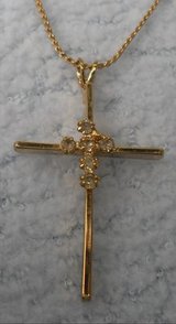 Cross on Chain with Rhinestones Vintage Gold Color in Kingwood, Texas